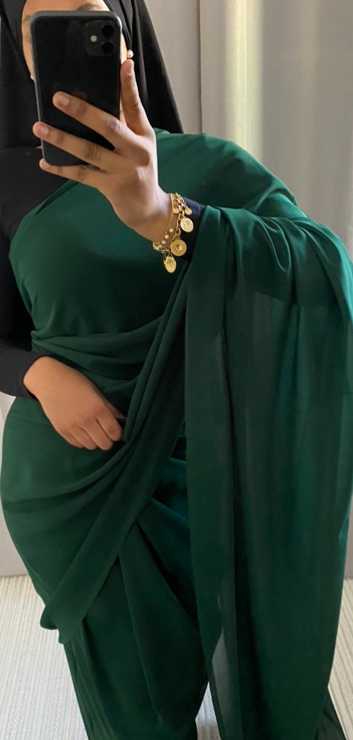 Plain green saree