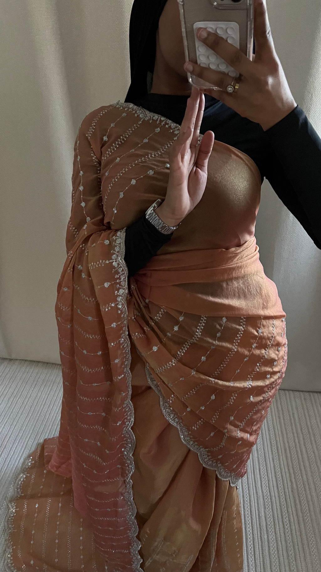 Saree Nouriya orange  pastel