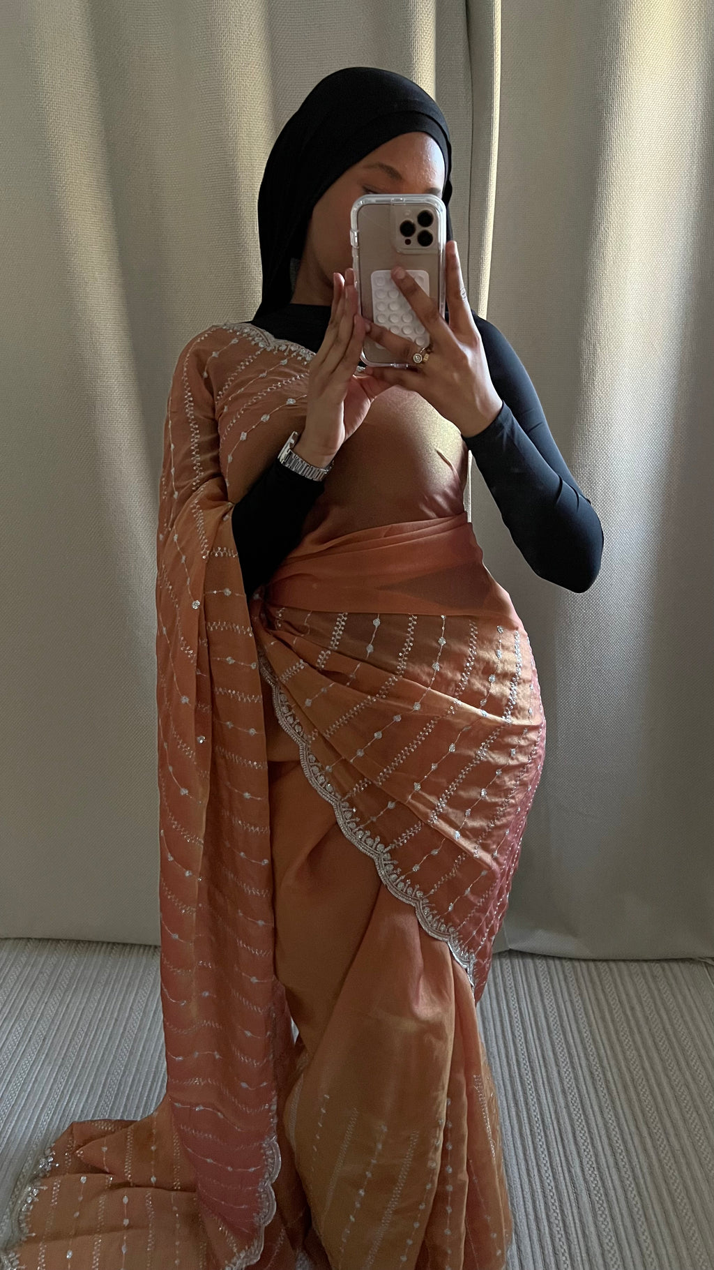 Saree Nouriya orange  pastel