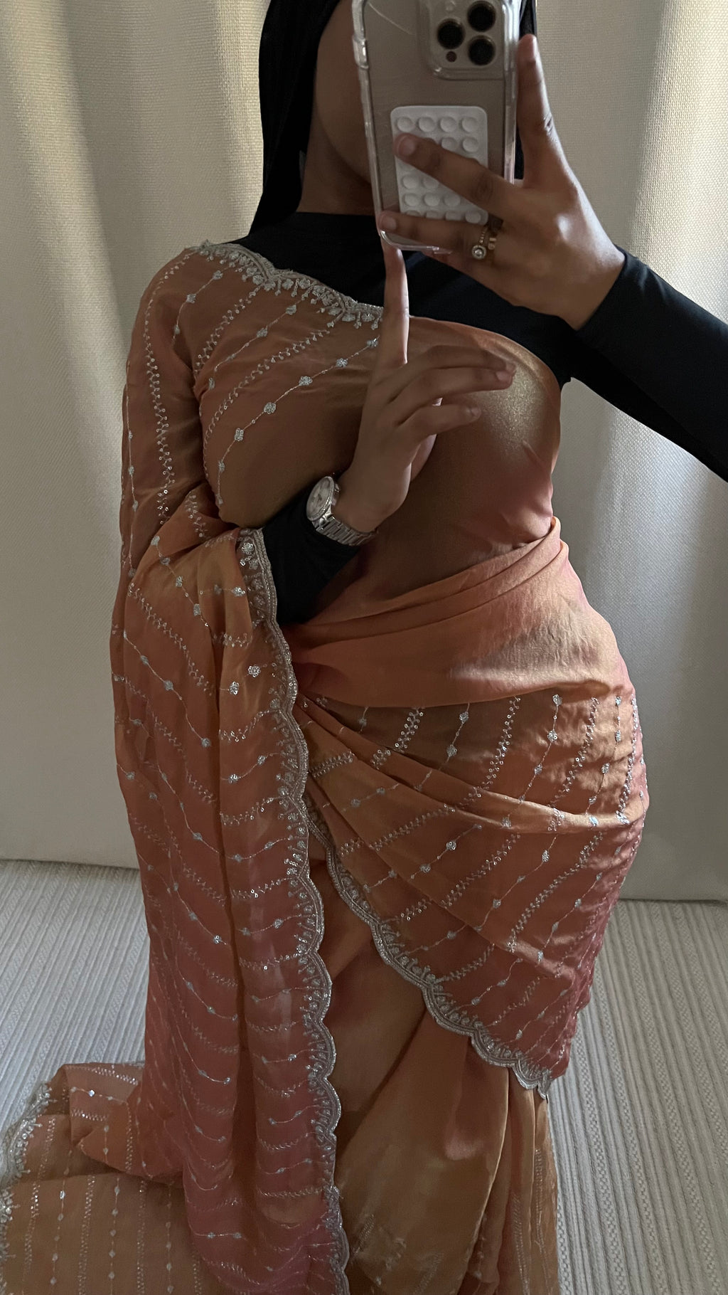 Saree Nouriya orange  pastel