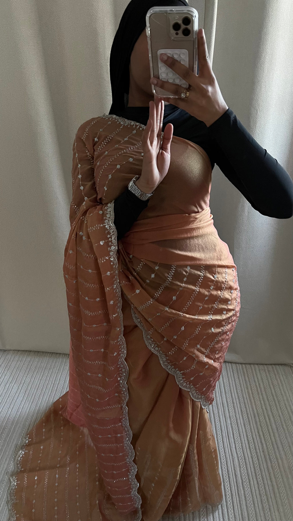 Saree Nouriya orange  pastel