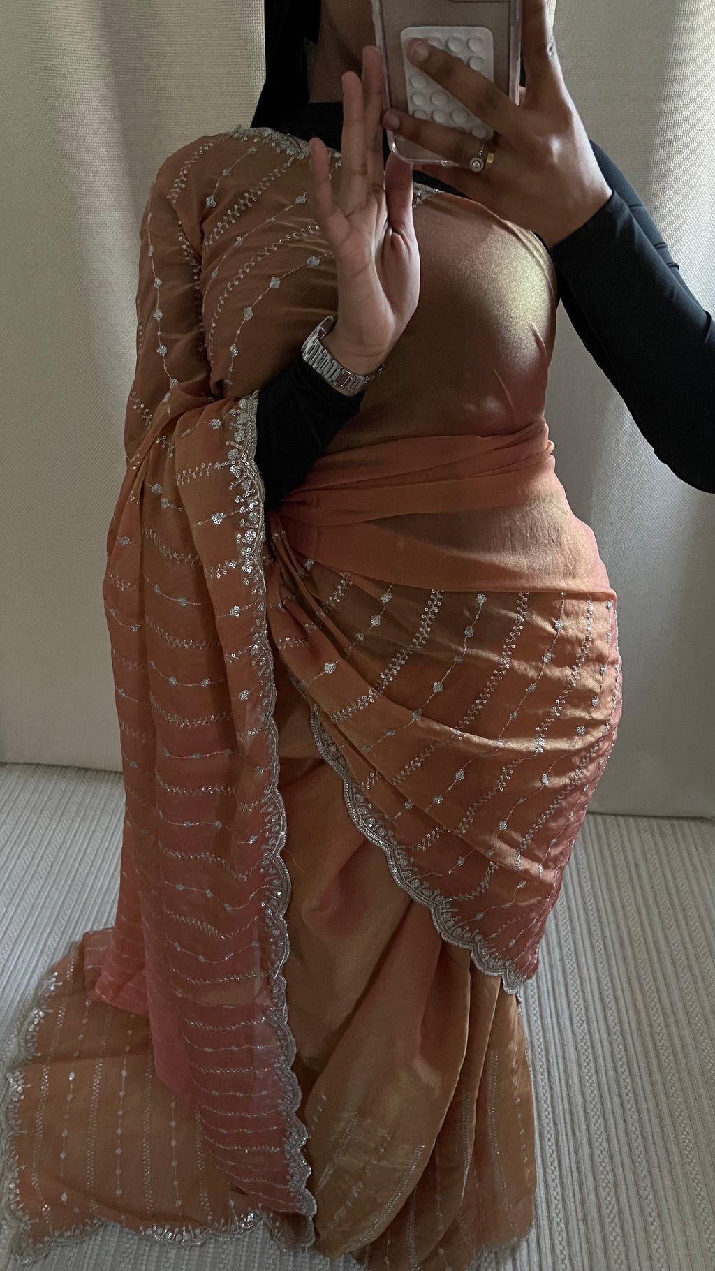 Saree Nouriya orange  pastel