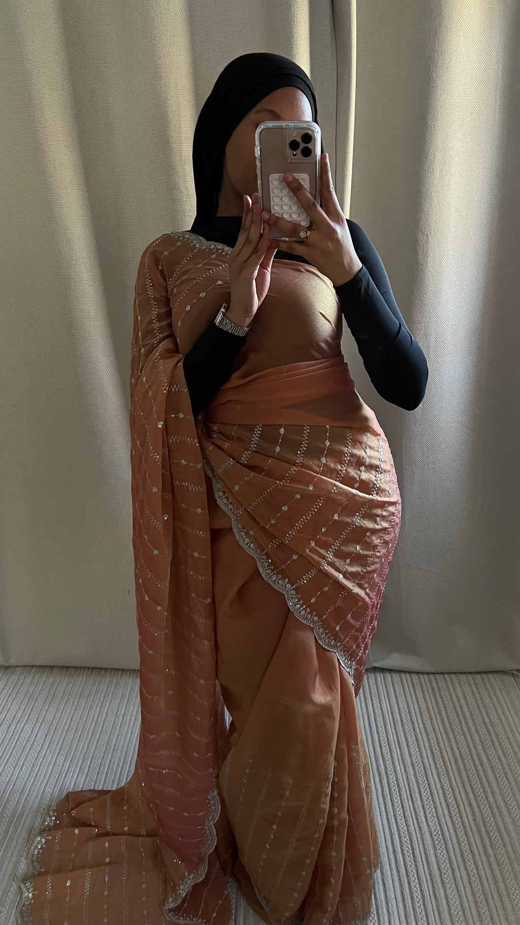 Saree Nouriya orange  pastel