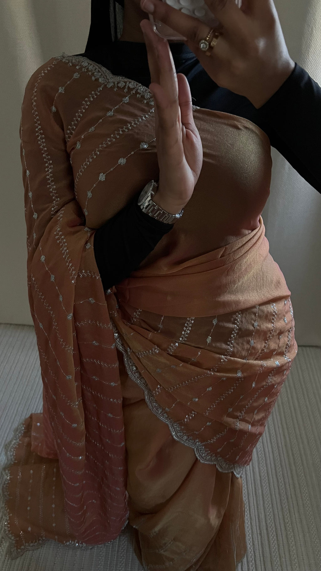 Saree Nouriya orange  pastel