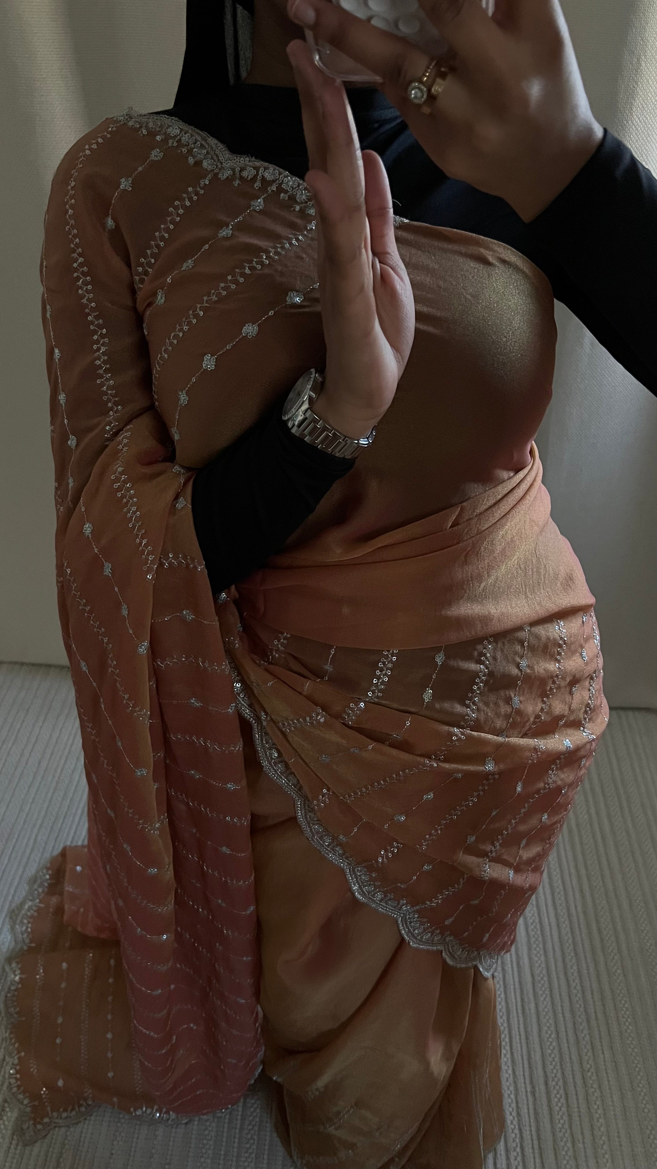 Saree Nouriya orange  pastel