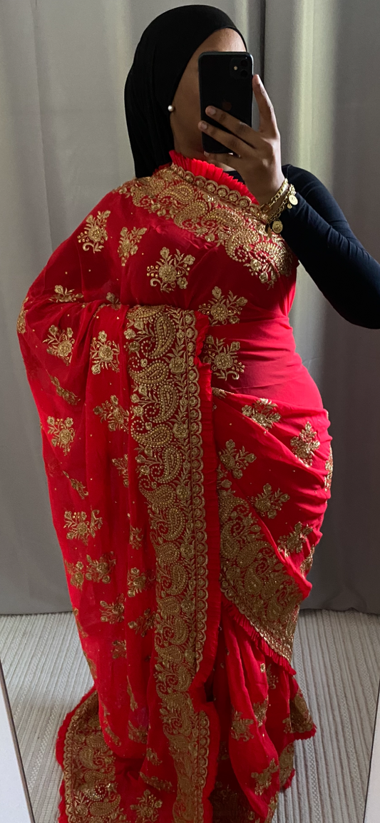 Saree Kajal rose saumon