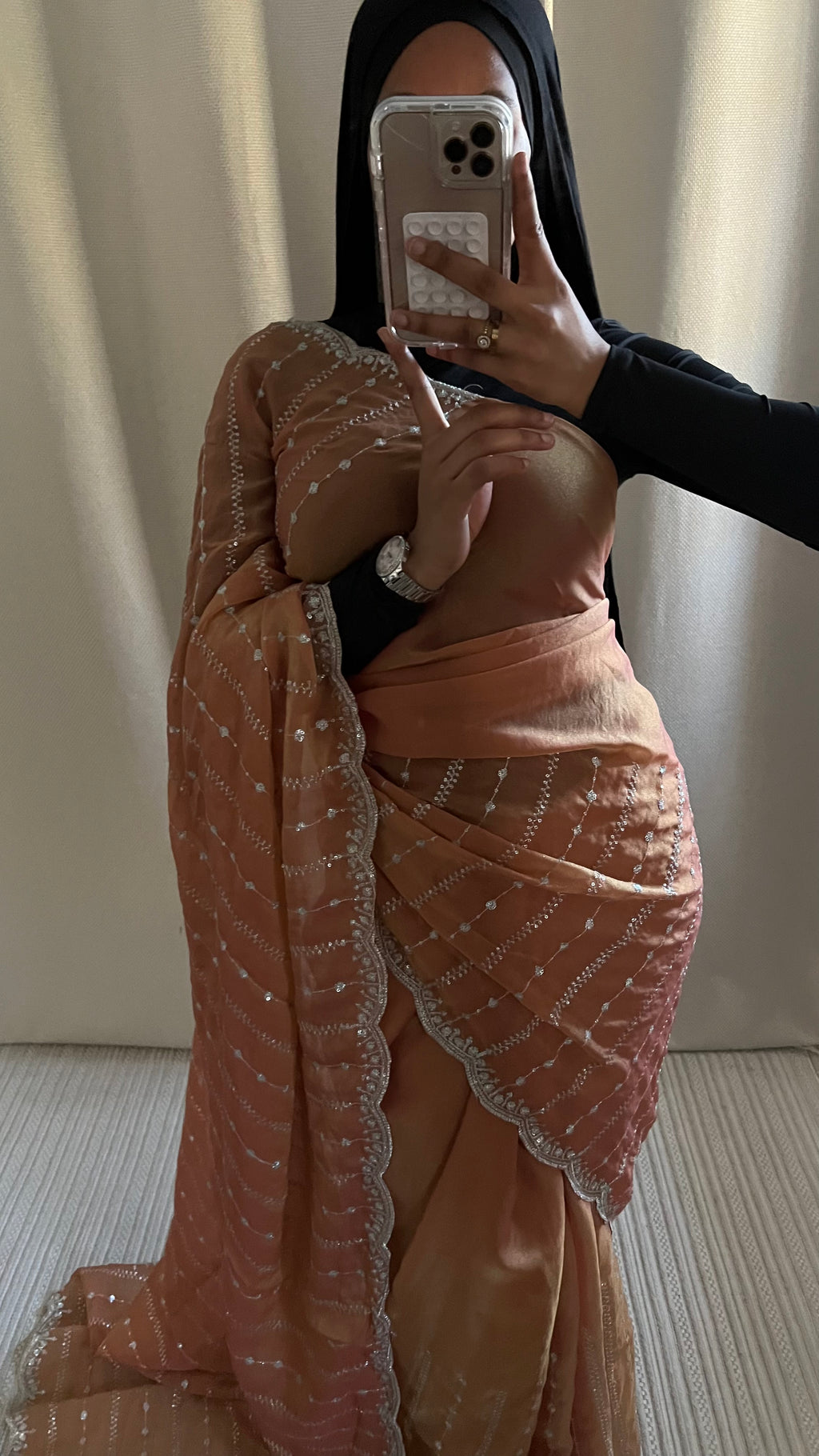 Saree Nouriya orange  pastel