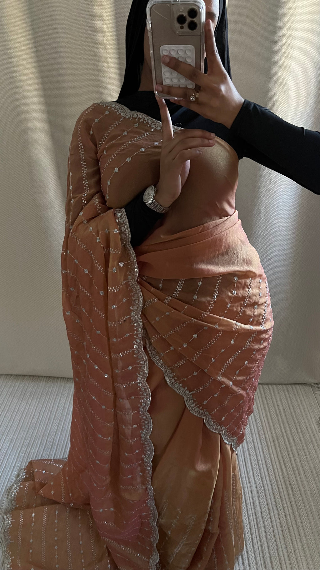 Saree Nouriya orange  pastel
