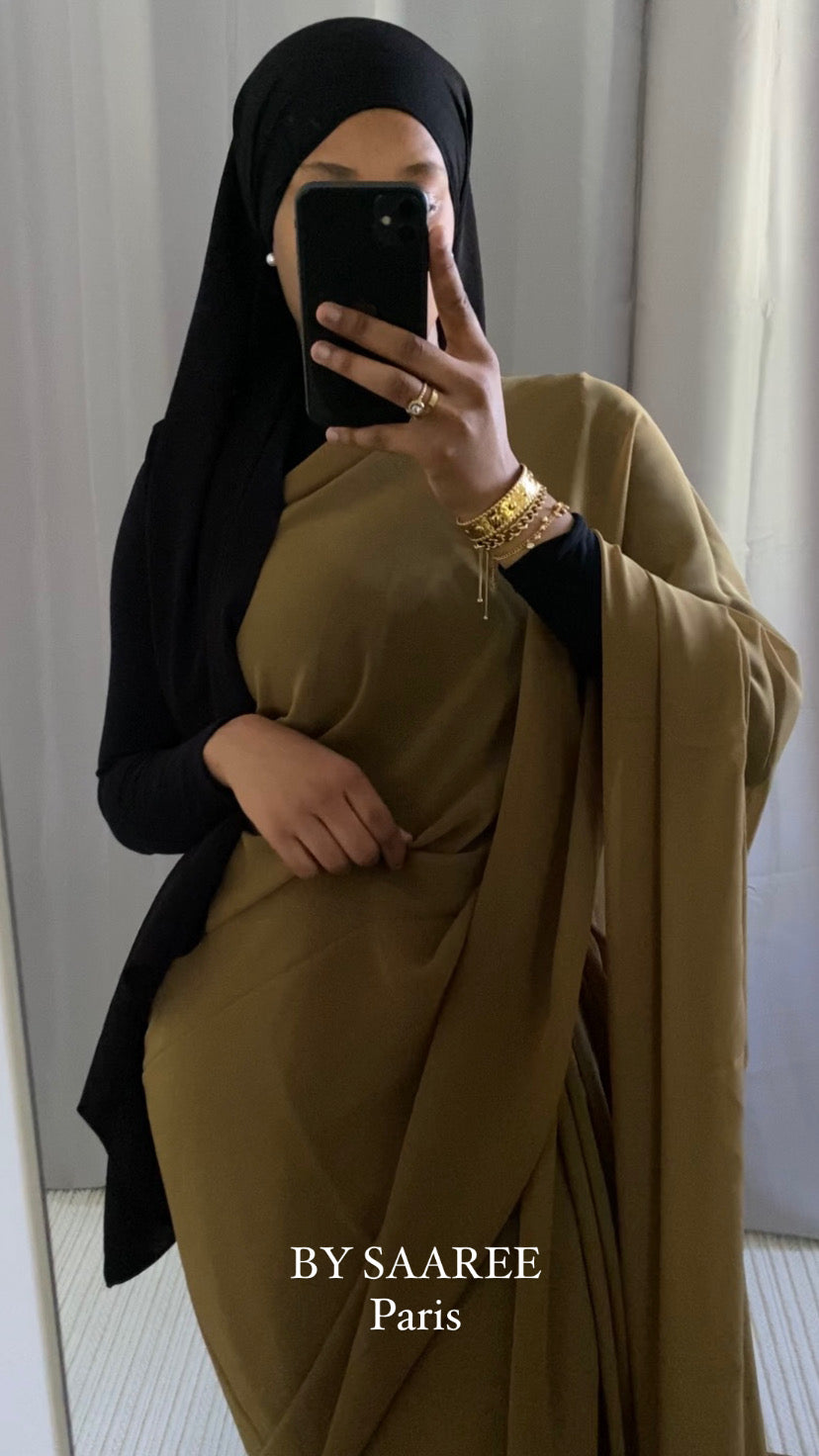 Plain khaki saree