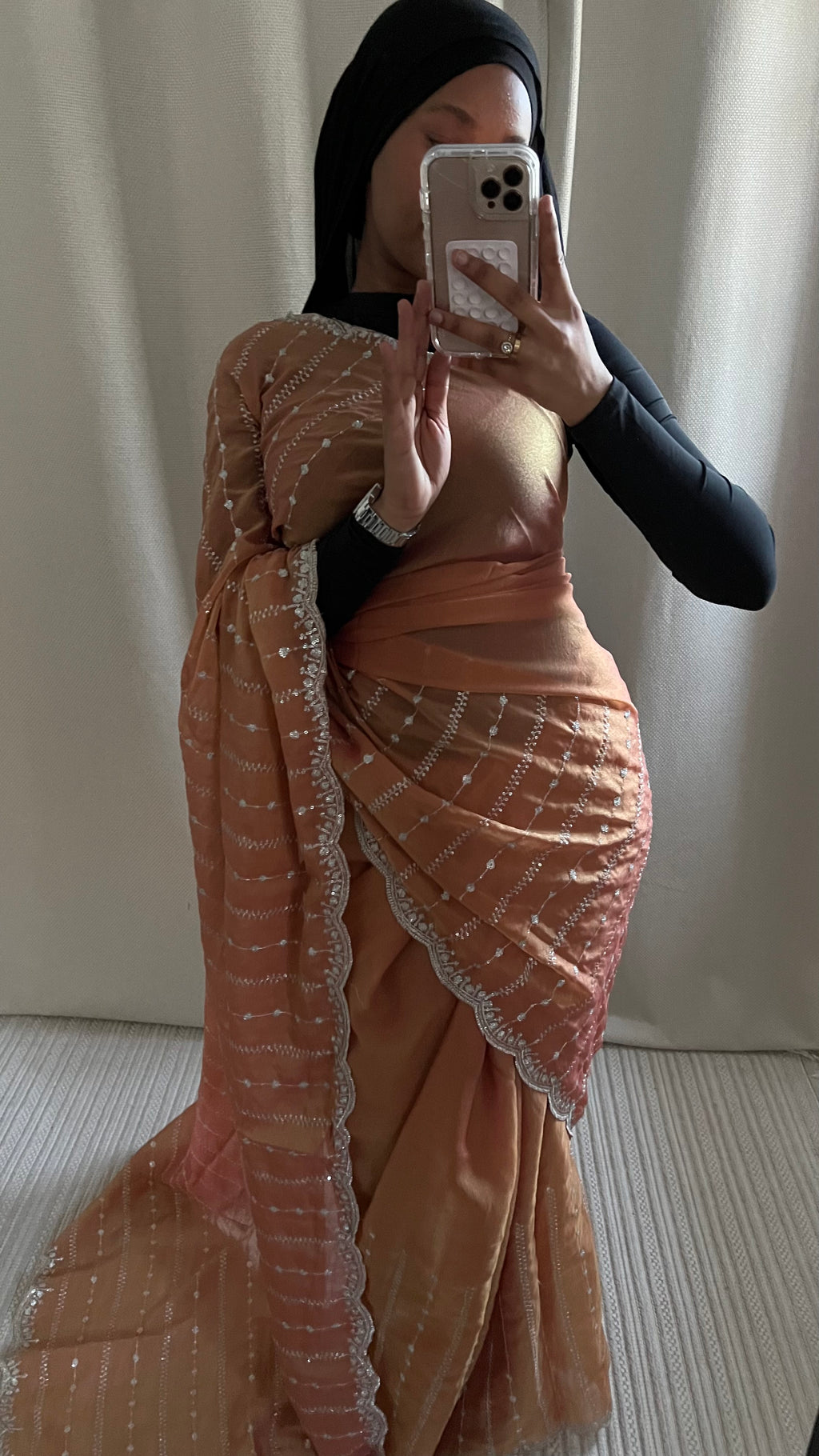 Saree Nouriya orange  pastel