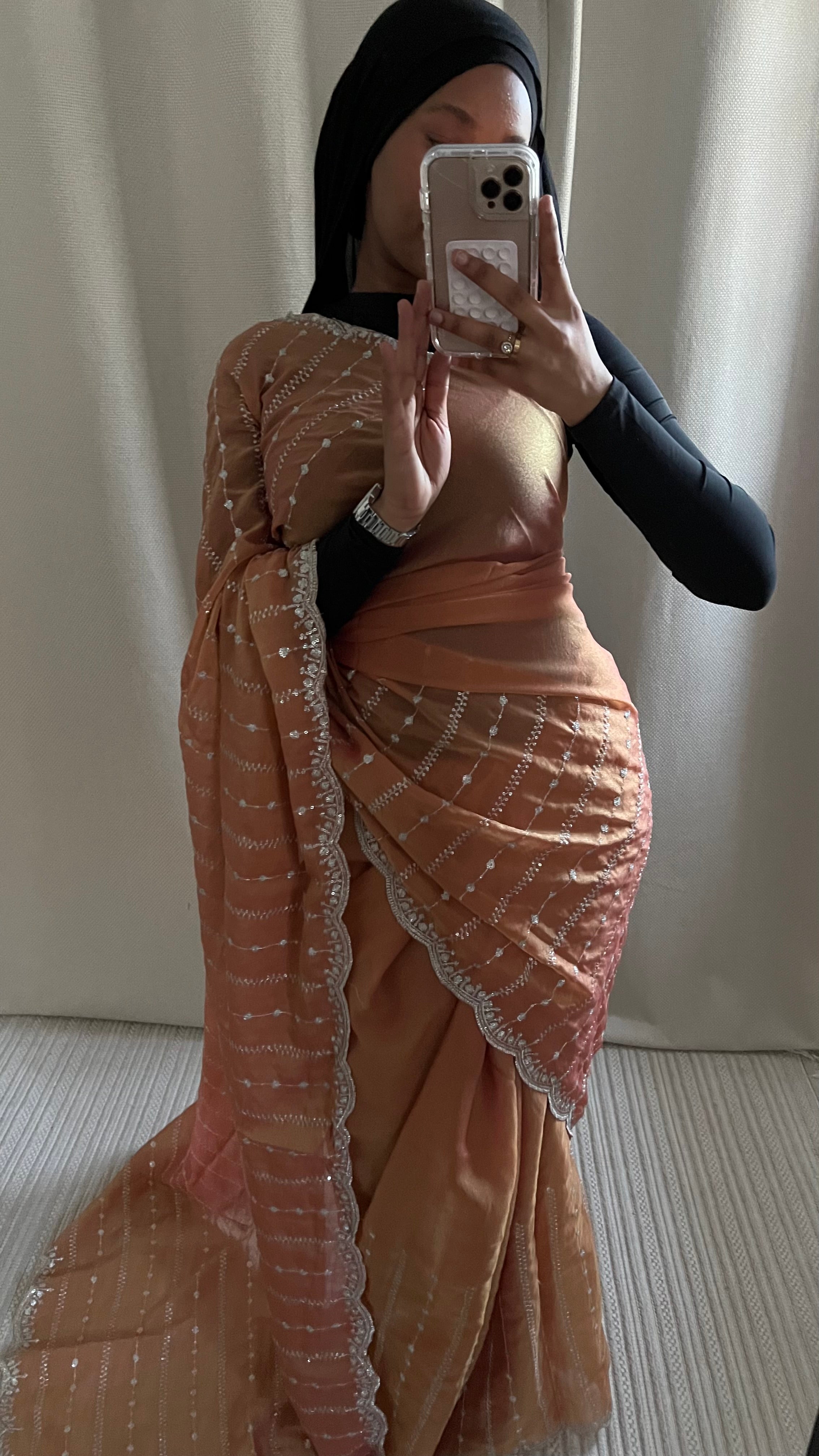 Saree Nouriya orange  pastel