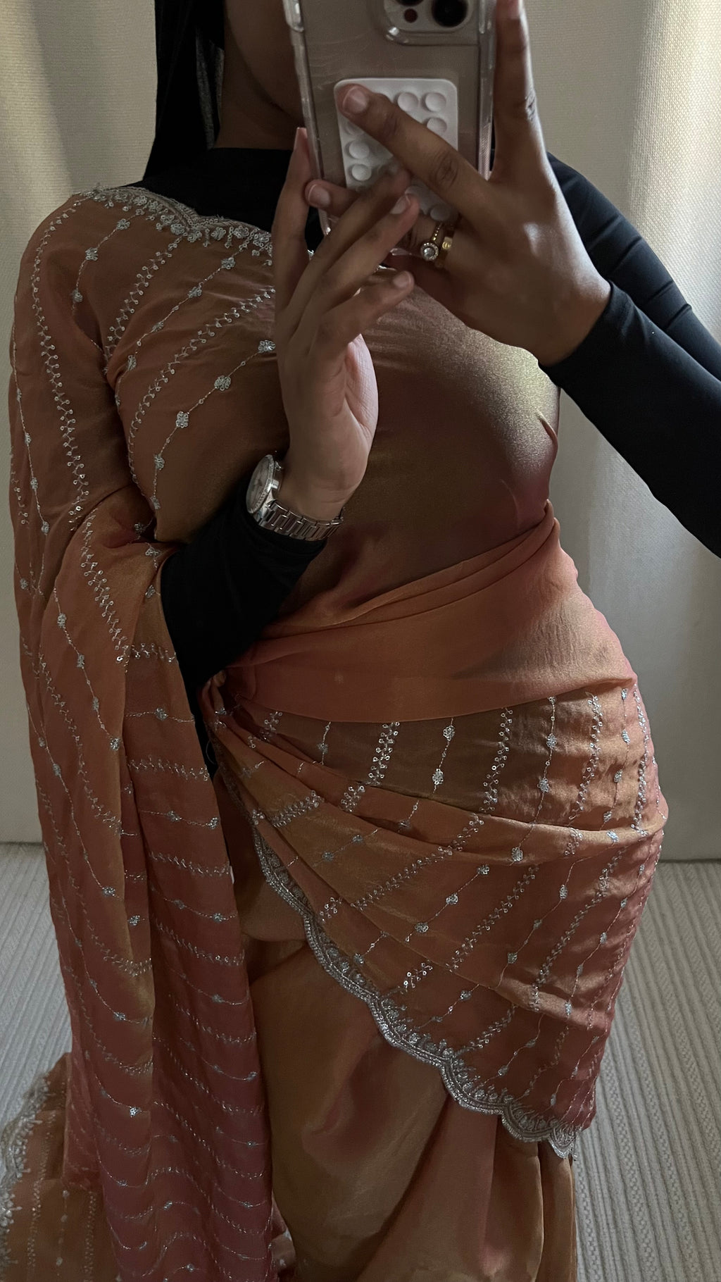 Saree Nouriya orange  pastel