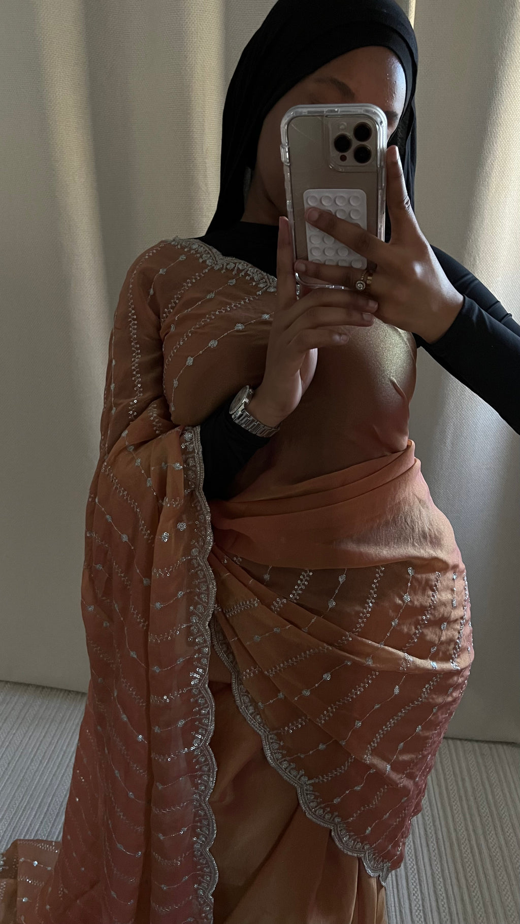 Saree Nouriya orange  pastel